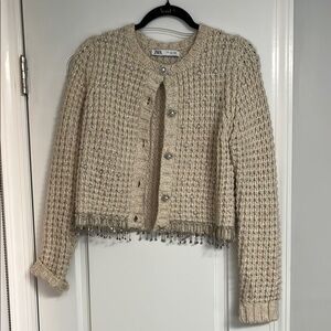 Zara Cream Beaded Women's Sweater